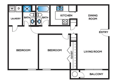 Two bedroom floor plan at Cobalt Springs Apartment Homes in Taylors SC